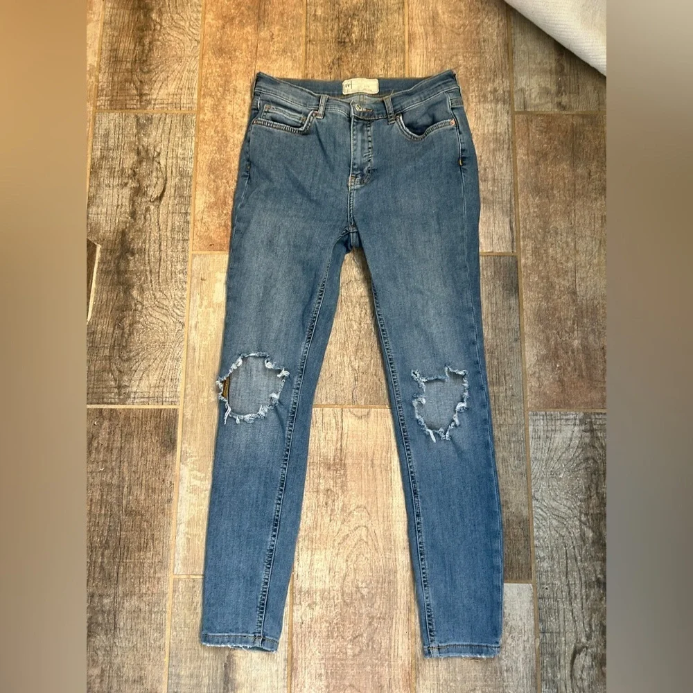FREE PEOPLE High Rise Busted Knee Mid Stone Blue Skinny Jeans - Picture 3 of 8